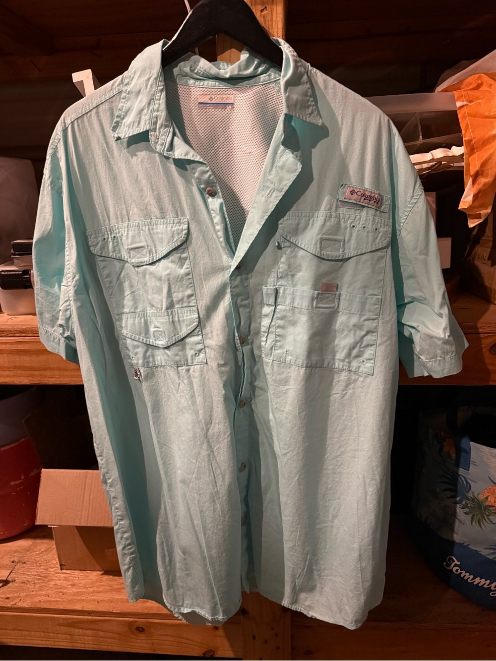 Columbia Mint Green Short Sleeve Performance Fishing Shirt